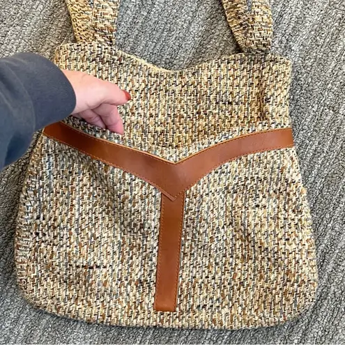 Vintage Purse Multicolored Tweed Faux Leather Handbag Shoulder Bag Brown