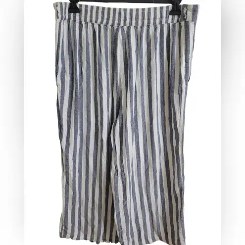 French Laundry Blue Gray Cream Striped Cropped Wide Leg Pants Sx 1X *belt Removd