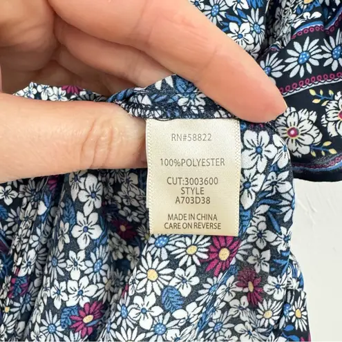 Max Studio  Ditsy Floral Blue & Pink Flared Sleeve Tie Front Blouse S