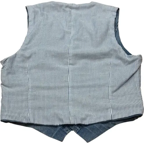 Vintage 70s Boho Handmade Reversible Denim Vest Striped Lining Pearl Snap M/L Blue Size M