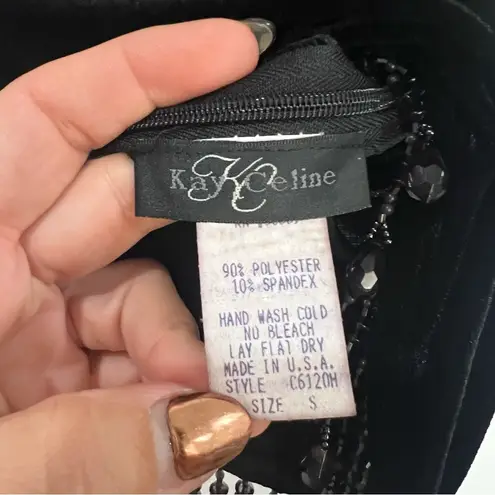 VINTAGE Y2K velvet formal top beaded trim black Women’s SIZE SMALL made in USA