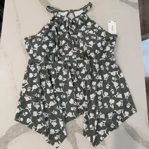 Bloomchic NWT Floral Cut Out Tankini Swim Top Women’s Size 28 Mint Green Padded