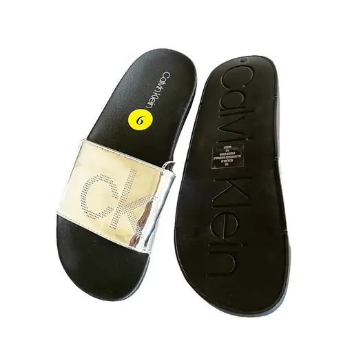 Calvin Klein NWT  Silver Logo CK Logo Slide Sandal