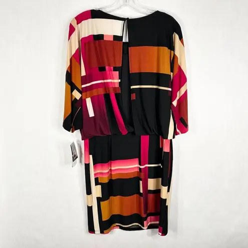 Sandra Darren Size 8 Dress Color Block Orange Pink Black Drape Sheath NWT 726 - Image 2