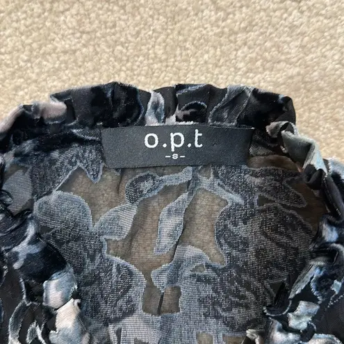 O.P.T. Crushed Velvet Floral Sheer Ruffle Coquette Mini Dress Women Size Small Black