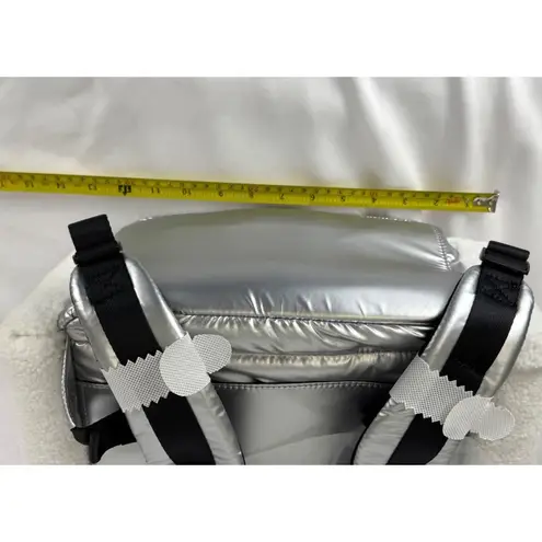 Pajar Silver Puffer Backpack Faux Fur Trimmed Accents Stylish Travel Bag