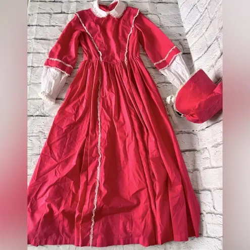 Vintage prairie dress pink with bonnet and bag White Size M