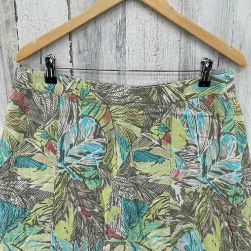 Christopher & Banks Skirt Womens 12P Green Linen Rayon Tropical Print Side Zip