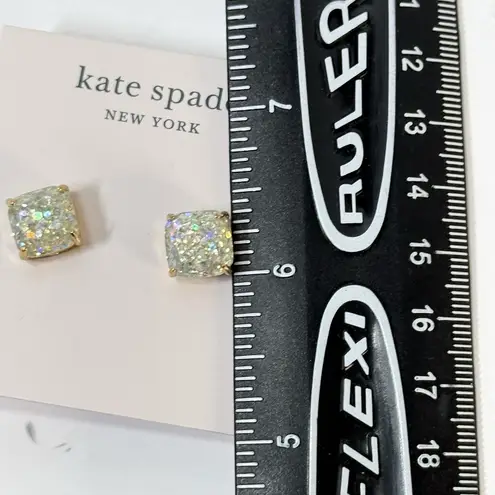 NWT Kate Spade MultiColor Glitter Square Stud Earrings Gold Tone Post Back
