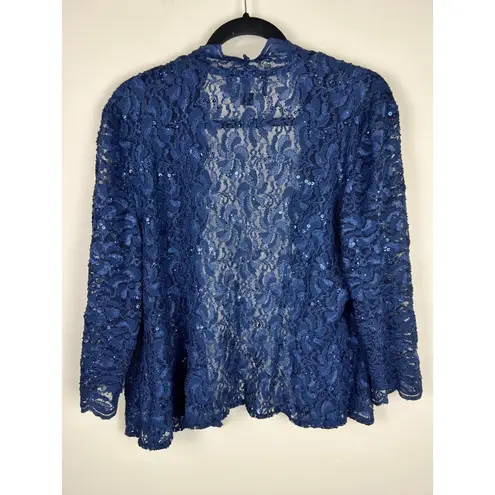 Alex Evenings Navy Blue Lace Sequin Open Front Bolero Jacket Women's Size 14
