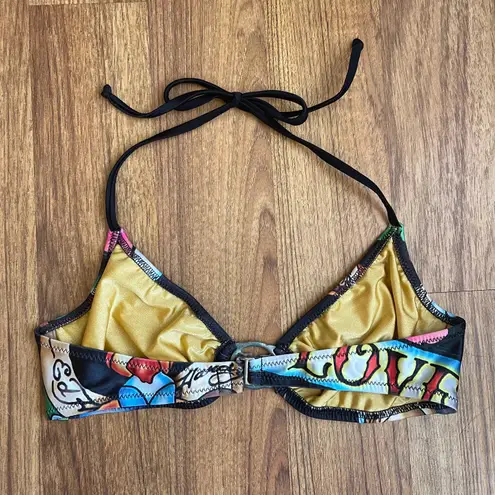 Ed Hardy Vintage Y2K Rare Black Gold Skulls String Triangle Edgy Bikini Set NEW