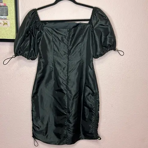 The Ragged Priest Black Taffeta Dress With Puff Sleeves. Size S