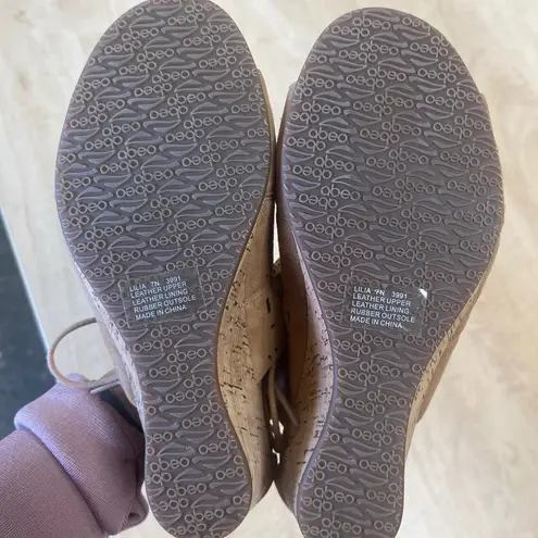 Abeo NWOB Lilia Tan Suede Cork Wedge Sandals Strappy Gladiator Sz 7 Brown