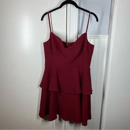 Black Halo Belen Tiered Ruffle Spaghetti Strap Mini Dress in Mulberry size 10