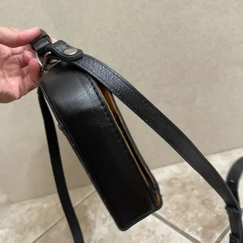 Patricia Nash Crossbody Bag Leather Satchel Top Handle Handbag Black trace EUC