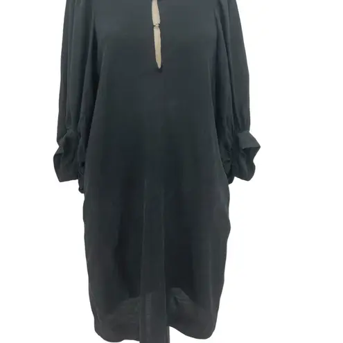 Apiece Apart Mini Shift Dress Balloon Sleeve V-Neck Linen Tencel Black Size 2