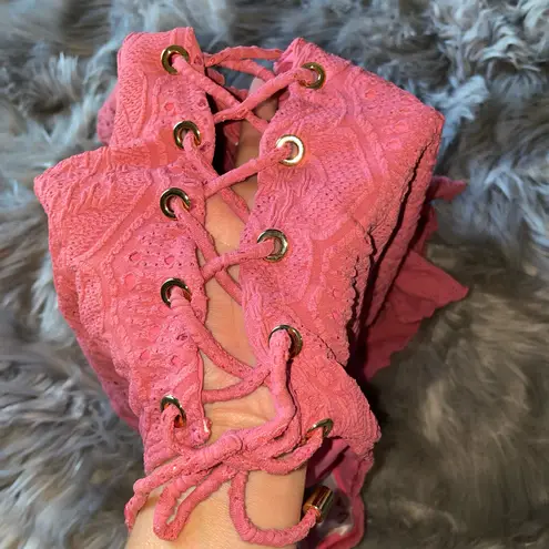 Stunning bodysuit one piece swimsuit nwt pink lace Size M