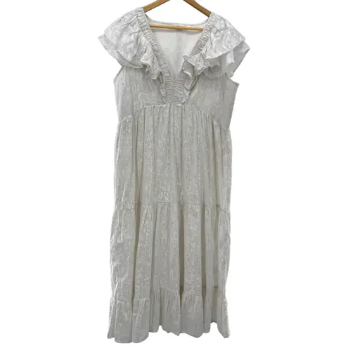 Roller Rabbit Lurex Ondine V-Neck Cap Ruffle Sleeve A-Line Midi Dress Length