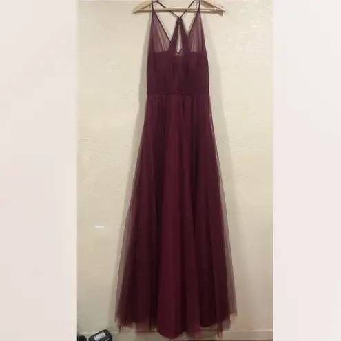 Hayley Paige Occasions NEW burgundy tulle bridesmaid dress - 5758