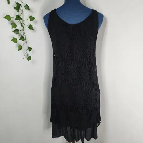 Black Lace Overlay Stretchy Dress Made in Italy Size M