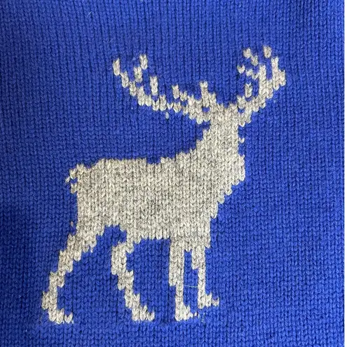 Liz Claiborne  Blue Gray Embroidered Deer Long Sleeve Pullover Sweater Large