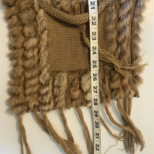 Belle Fare The Lenzen Rex Rabbit Fur Vest 0/S Wool Knit Fringe & Pockets Beige Tan Size undefined
