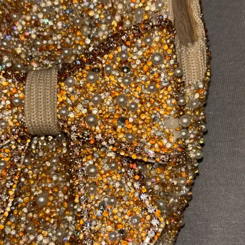 Toosili Footwear Women's Glittering Gold Bow Mules 8.5 pearls beads sparkle