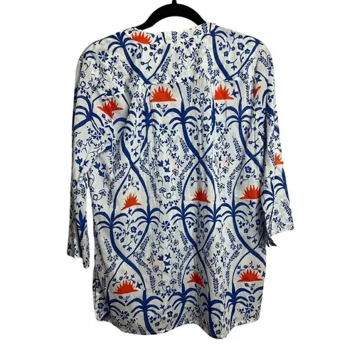 Ro's Garden Aries Blue and Orange Print Shirt NWT Sz. S White