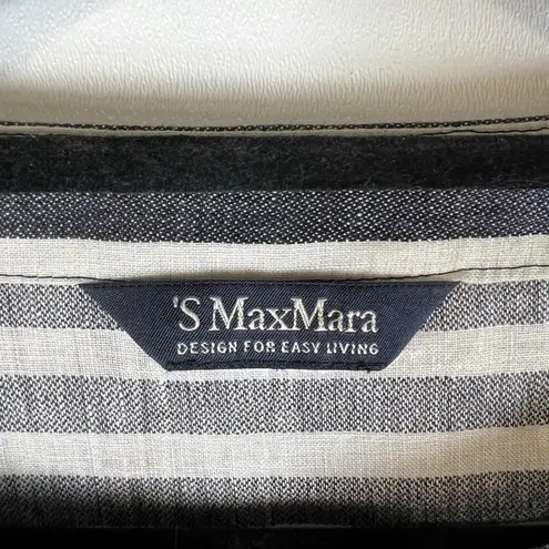 Max Mara S Striped Linen Top Tunic 3/4 Sleeve 1/4 Front Button Size Medium