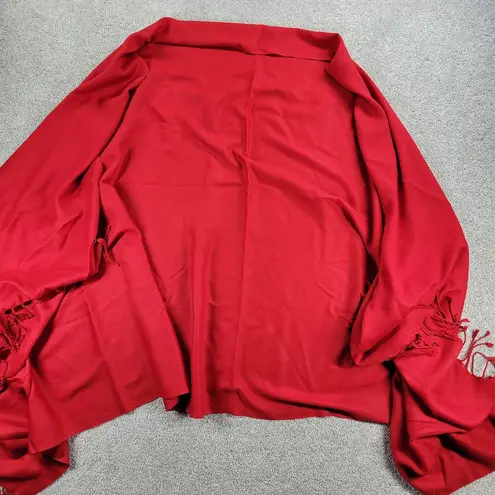 VINTAGE Company C Throw 44"W x 86" Red Pure Wool Knit Hand Twisted Fringe