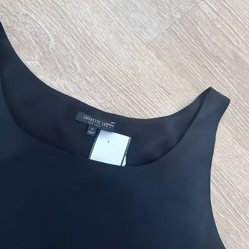 Lafayette 148 NY Luxury 100%Silk Double Georgette Blouse Designer Sleeveless Top Black Size 0