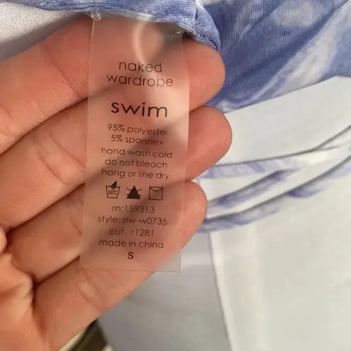 Naked Wardrobe Out of Office Bikini Top Blue Smoke EUC Backless Microbikini