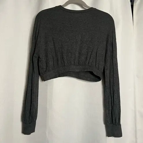 Colsie Dark Grey Cropped Lounge Pullover Long Sleeve Sweater Medium Gray
