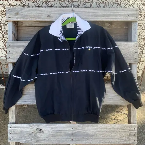 Vintage 90s zebra black white bomber track windbreaker jacket MEDIUM