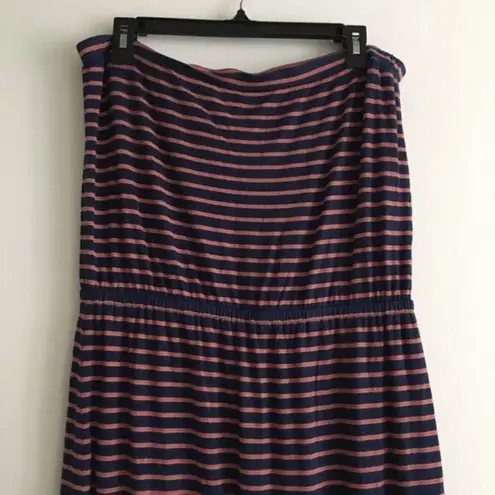 Madewell  Striped Strapless Maxi Dress Slide Slits Navy & Pink‎ Womens Siz…