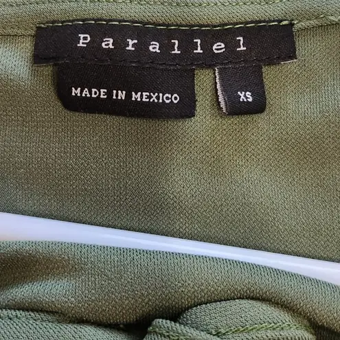 Parallel Flared Long Sleeve Tassel Neck Blouse Olive Green Pullover Size XS