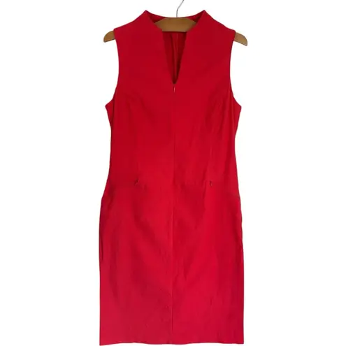J. McLaughlin Catalina Cloth Red Sleeveless Sheath Dress size 12 Pockets Stretch