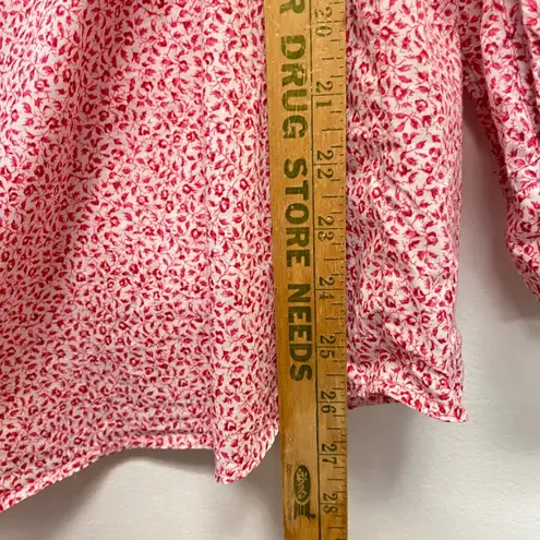 Lands' End Floral Print Button Down Long Sleeve Blouse Top Red 2X Pin Up Casual