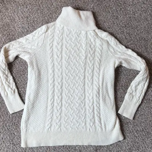 Halogen Elegant Cream Cable Knit Wool Turtleneck Sweater thumbnail 6