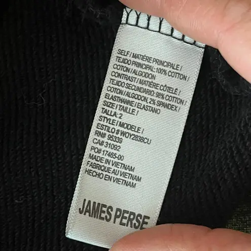 James Perse Women's Black Cotton Zippered Ribbed Hooded Fleece Zip Jacket Medium