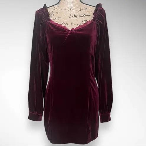 ROMANTIC HUT Women's Burgundy Velvet Long Sleeve Body Con Dress Medium‎ | EUC