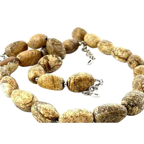 Barse 925 Sterling Silver Picture Jasper Necklace Bracelet Set Chunky Jewelry Brown