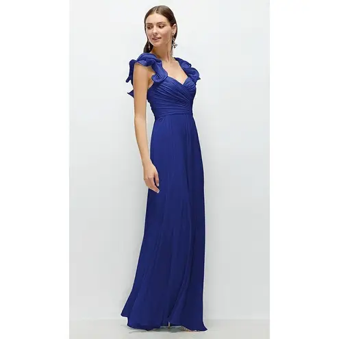 After Six Dramatic Ruffle Edge Strap Chiffon Maxi Dress In Cobalt Blue Size 8