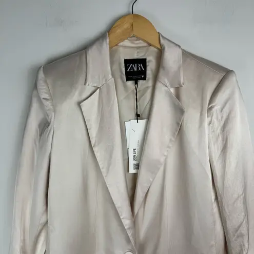 ZARA NWT  Satin Ruched Blazer Jacket Sz XS Champagne Ivory Blogger Fav