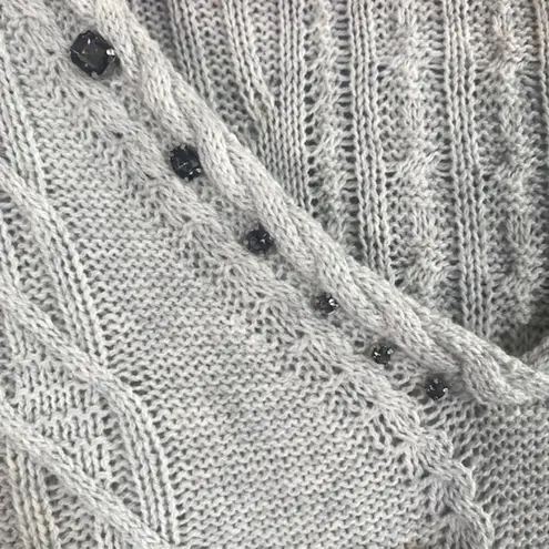 Simply Vera, Vera Wang Simply Vera Vera Wang Gray V-Neck Cable Knit Jeweled Sweater Women Sz S