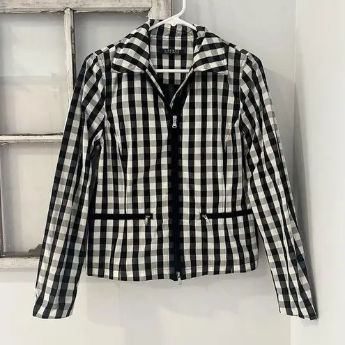 Lauren Ralph Lauren Womens Gingham Check Bomber Jacket Outerwear S Black White