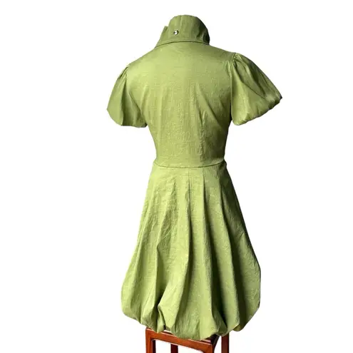 Frank Lyman Design Celery Green Bubble Hem Puff Sleeve Button Down Belted Dress Size 6