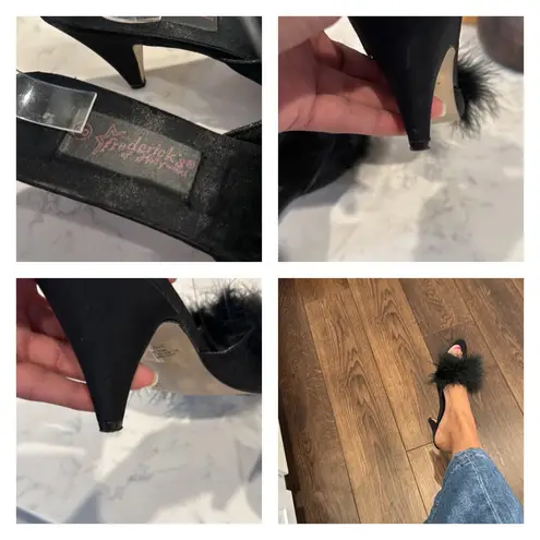 Frederick's of Hollywood Fredrick’s of Hollywood 1980s Satin Peep Toe Pumps with Ostrich Feathers size 7