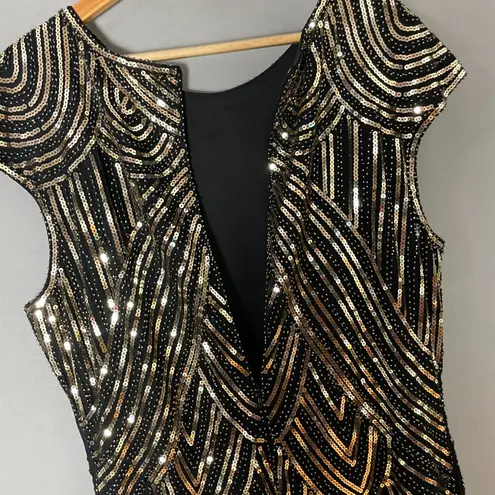 Fundaisy Flapper Dress NYE Beads Sequins Fringe Sz 2XL Great Gatsby 1920s Party Black