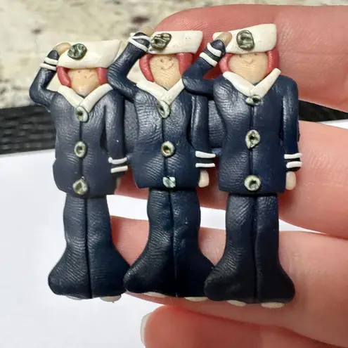 Handcrafted Clay Perhaps? Navy Sailors Brooch Pin Blue Naval Suits